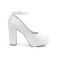 thumbnail image 3 of BLISSFUL STEP Escarpins à Talon Bloc pour Femmes Plateforme Bride à la Cheville Bout Rond Talon Blanc 9, 3 of 7