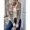 thumbnail image 4 of Femmes - Blazer à Carreaux Chic Décontracté Cardigan à Boutons devant Col Ras du Cou Manches Longues Vestes en Tricot Texturé Abricot m, 4 of 9