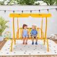 thumbnail image 2 of Costway 2-Seater Toddler Porch Swing Chair with Metal Stand Adjustable Canopy Safety Belts Yellow, 2 of 9
