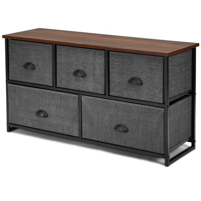 Gymax Commode à 5 Tiroirs Unité de Rangement Table d'Appoint Présentoir Organisateur Dortoir Bois Noir