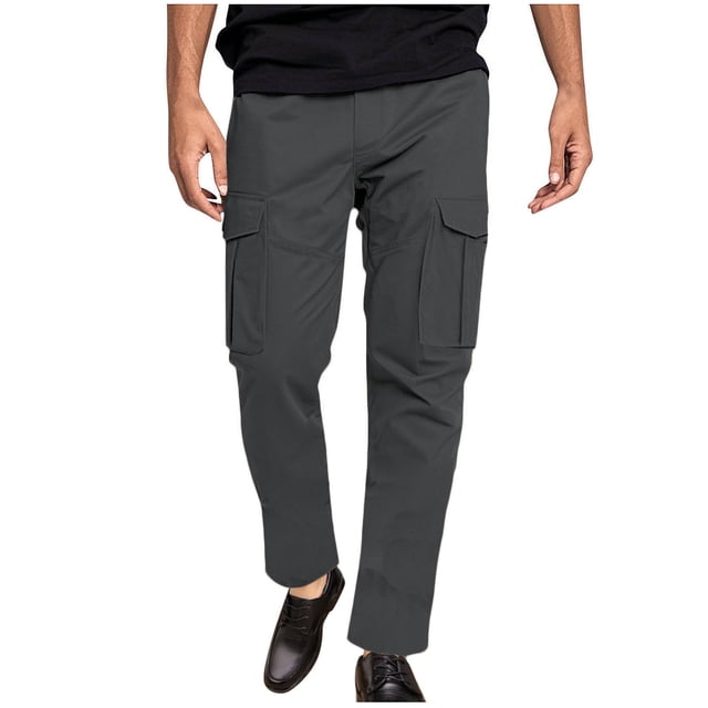 hoksml Mens Cargo Pants Relaxed Fit Casual Solid Color Elastic Waist Drawstring Multi Pockets Full Length Pants Sweatpants Jogger Work Trousers Summer Clearance