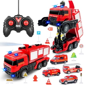 Konijiwa Camion de lutte à distance avec vaporisateur d'eau réel, Transformer RC Voiture avec LED Lumières & Son pour les enfants 3-8 ans