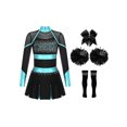 thumbnail image 1 of Hansber Tenues de Cheerleading pour Filles Uniforme de Cheerleading Robe Fantaisie avec Pompons Ensemble de Bas Bleu Vert&Noir 8, 1 of 7