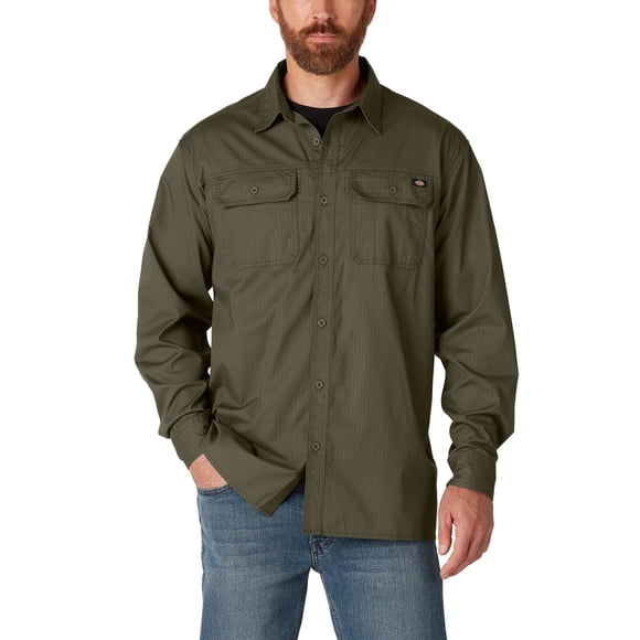 Dickies Men's Flex Ripstop Long Sleeve Shirt, Military Green, M