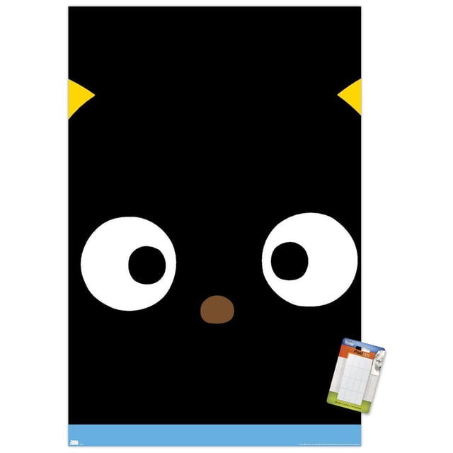 Hello Kitty and Friends - Affiche Murale Gros Plan de Chococat, 22,375 Pouces x 34 Pouces, Présentant un Gros Plan Centré du Visage Noir de Chococat avec de Grands Yeux Blancs, un Petit Nez Brun et des Oreilles Jaunes sur Papier d'Affiche Lustré. Idéal pour la Déco Murale de Chambre Ou de Bureau avec Supports Adhésifs Inclus Qui Préviennent les Dommages au Mur.