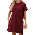 thumbnail image 1 of Timegard Robe T-Shirt Femme à Manches Courtes Col Ras du Cou Robe Basique de Couleur Unie Robe Décontractée Confortable avec Poches, 1 of 5