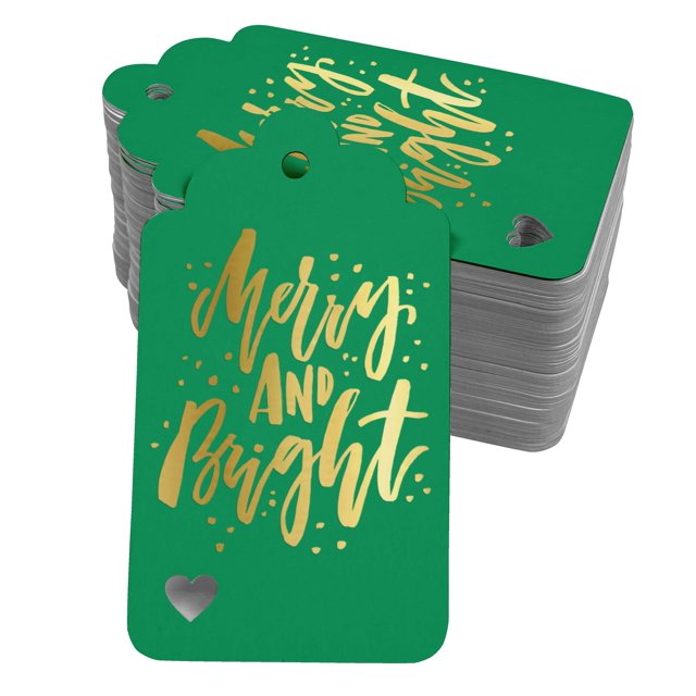 Inkdotpot Gold Foil Paper Hang Tags Merry And Bright Christmas Favor Tags 50 Pieces