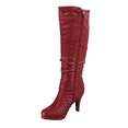 thumbnail image 4 of Bottes Mode Décontractées pour Femmes à Talons, Hauteur Genou, Plateforme, Fermeture Éclair Latérale, Boucle, Robe ( Rouge, 7), 4 of 5