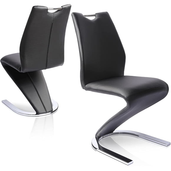 Mermaid Lot de 2 chaises de salle à manger modernes sans accoudoirs rembourrées en cuir synthétique avec assise rembourrée et pieds en métal robustes (2 noires)