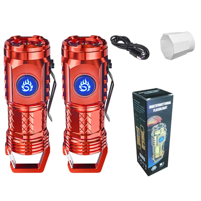Meitianfacai Flashlight Bright Rechargeable Ultra-bright Small Portable Outdoor Lighting Shooting Household Mini Three-eye Small Steel 2pc