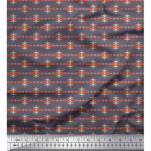 Soimoi Poly Georgette Fabric Geometric Small Printed Craft Fabric by The Yard 52 Inch Wide