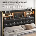 thumbnail image 3 of SIBEDS Bed Frame with Bookcase Storage Headboard and 2 Drawers PU Black Upholstered Tufted Wingback Beds, Full, 3 of 9