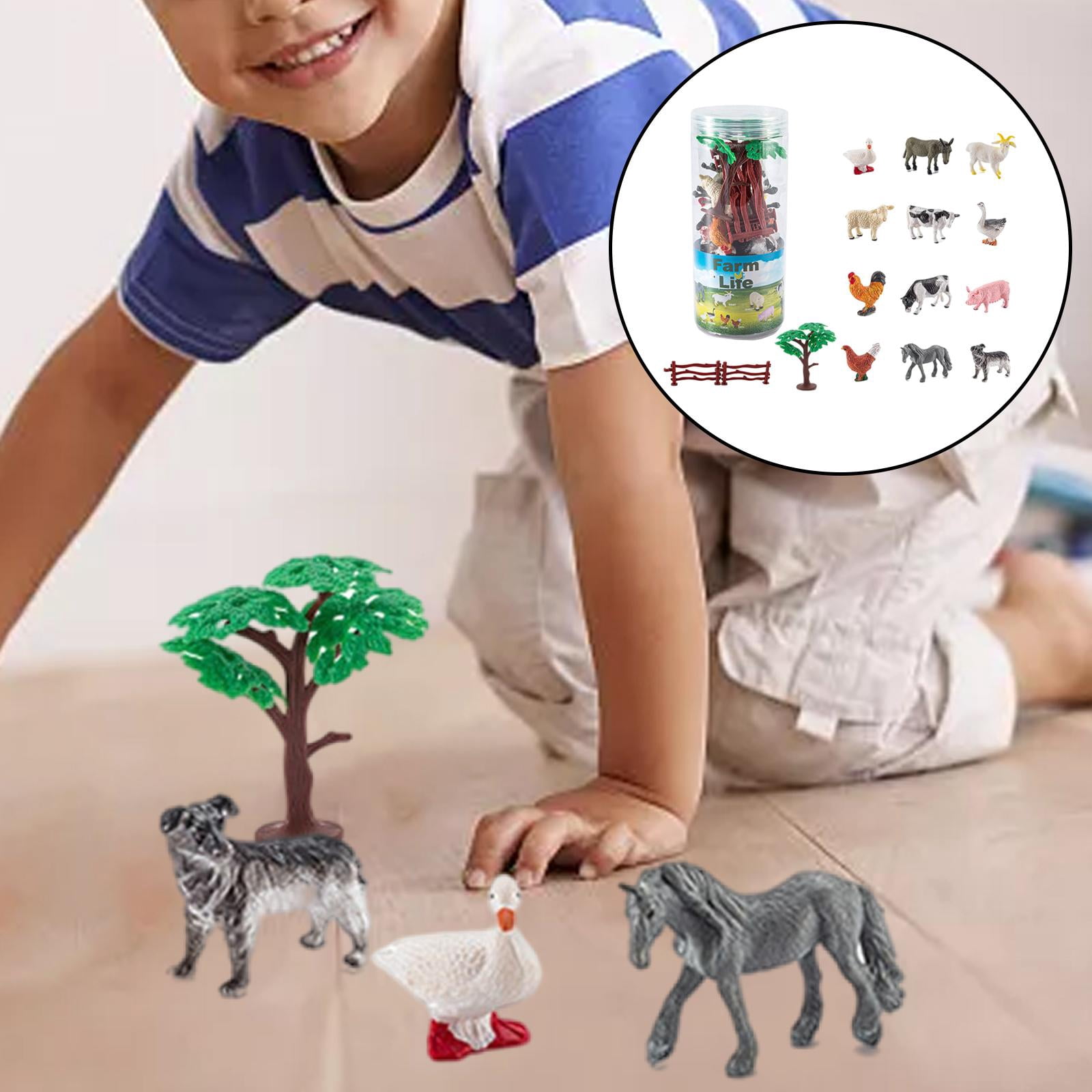 Mini Figurines d'Animaux Assorties Ensemble Jouet Éducatif Déco Table Miniature d'Animaux Jouets pour Enfants - 15 Pcs, Multicolore