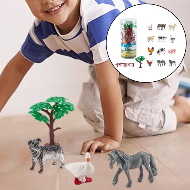 Mini Figurines d'Animaux Assorties Ensemble Jouet Éducatif Déco Table Miniature d'Animaux Jouets pour Enfants - 15 Pcs, Multicolore