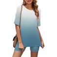 thumbnail image 2 of Mikilon Ensemble Élégant pour Femmes 2 Pcs Mode Col Rond Blouse Manches Courtes Hauts Shorts Ensemble Décontracté Bleu Ciel L, 2 of 3