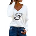 thumbnail image 1 of CEHVOM T-Shirt pour Femme à Col en V Décontracté à Manches Longues avec Imprimé et Coutures, Chandail « Love », 1 of 4