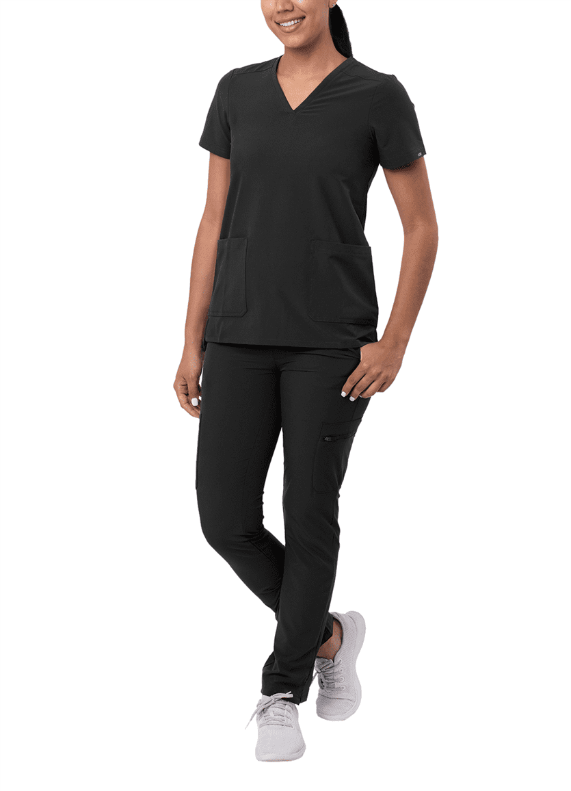 Adar Addition Ensemble de Sarrau Go-Basic pour Femmes - Haut de Sarrau Ajusté à Col en V et Pantalon de Sarrau Cargo Ajusté