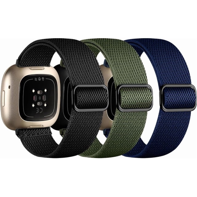 REQO Compatible avec Fitbit Versa 4 Bracelets pour Femme/Sense 2/Sense/Versa 3 Bracelets, Lot de 3 Bracelet de Sport en Nylon Extensible de Remplacement pour Fitbit Sense 2/Fitbit Versa 4 Bracelets Femmes Hommes