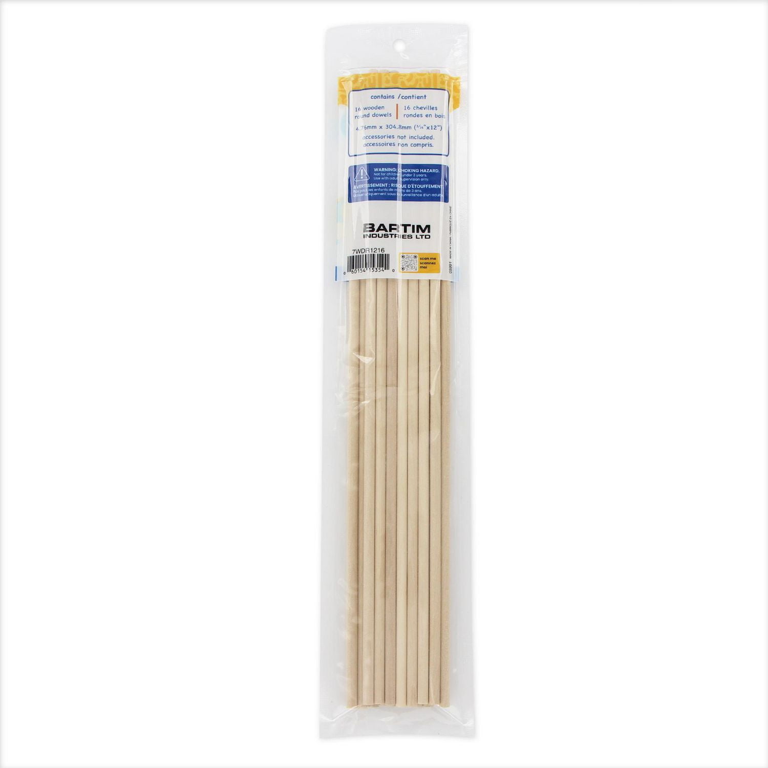TINY HANDS Smooth en bois rond Dowels - 16 pièces, 4.8 mm (0.19 po) × 304.8 mm (3/16 po × 12 po)