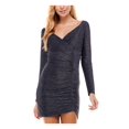 thumbnail image 1 of CRYSTAL DOLLS Womens Silver Glitter Zippered Long Sleeve Surplice Neckline Mini Party Body Con Dress 7, 1 of 3