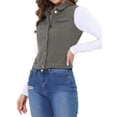 thumbnail image 4 of INSPIRE CHIC Women's Washed Chest Flap Pockets Single Breasted Denim Vest Jacket Grey S, 4 of 5