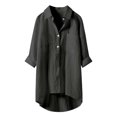 thumbnail image 3 of Weiqiqre Womens Spring Tops Oversized Linen Shirts Blouses Tops Long Sleeve High Low Button Up Shirts, 3 of 4
