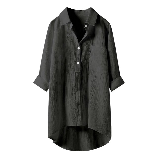 Liquidation! Hauts Grande Taille pour Femmes, Blouse à Manches Courtes d'Été pour Femmes, Blouse Décontractée Unie avec Poches, Col Rabattu, Mode Été