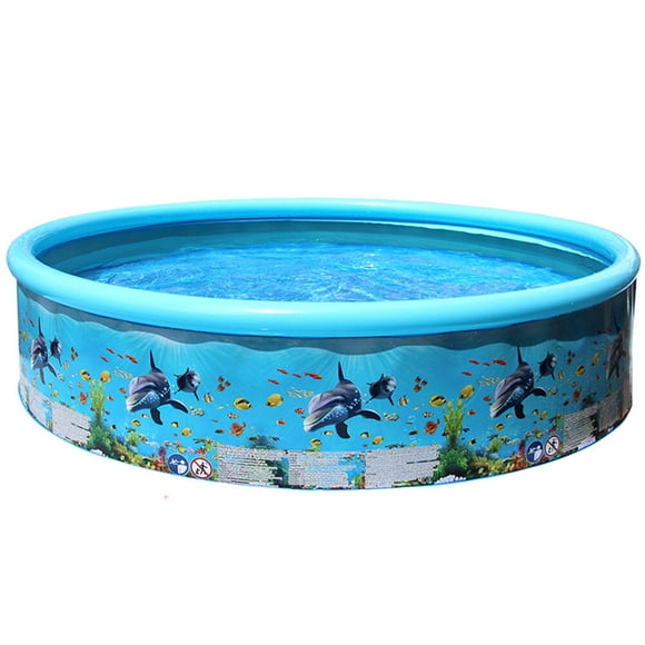 1PC Outdoor Kids Water Playing Pool Cartoon Round Marine Fish Pool Toy Sturdy Swimming Pool Toy with Pipe for Kids (Colorful)