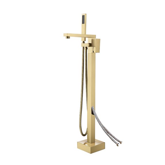 Bathroom Bathtub Faucet + Handheld Shower Free Standing Brushed Gold Luxury BathTub Mixer Taps Floor Mounted ,Effortless Installation
