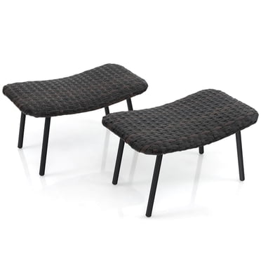 Costway Ensemble de 2 Ottomans de Patio en Rotin avec Mousse Rembourrée à Séchage Rapide et Pattes en Métal Robustes