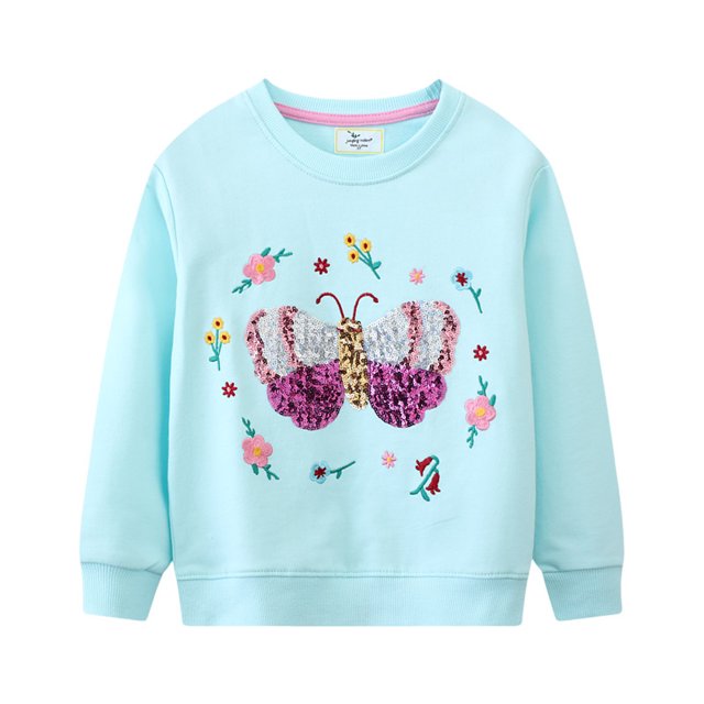 QUDDERR Chandail en Molleton Brodé pour Enfants Filles Pull Col Rond 1-8T T-Shirt en Coton Printemps Automne