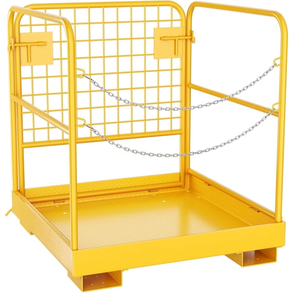 36x36 In Foldable Forklift Safety Cage Man Basket 1200 lbs Capacity Work Platform Double Chain Guardrail Drain Hole