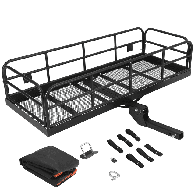 Steel Hitch Mount Cargo Basket with Rust-Resistant Bag for Truck RV SUV Use, 60x24x14 Inch Heavy-Duty Steel Cargo Rack Rear Luggage Holder Basket, Cargo Carrier, Vehicle Cargo Basket, 500 LBS