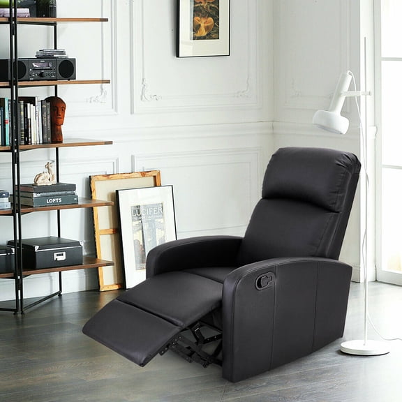 Costway Fauteuil Inclinable Manuel Chaise Longue en Cuir PU Siège de Sofa Salon Noir