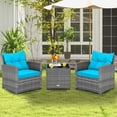 thumbnail image 1 of Costway 3 PCS Patio Rattan Furniture Bistro Set Cushioned Sofas Side Table Armrest Turquoise, 1 of 10