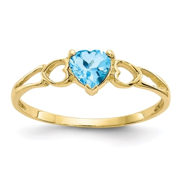 Bague en Or Jaune 10K Polie avec Pierre de Naissance Topaze Bleue Géniune