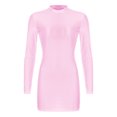 thumbnail image 3 of RUNQHUI Robe Moulante à Manches Longues Brillantes pour Femmes, Col Montant Extensible Lisse, Mini Robes Serrées, Rose G, 3 of 6