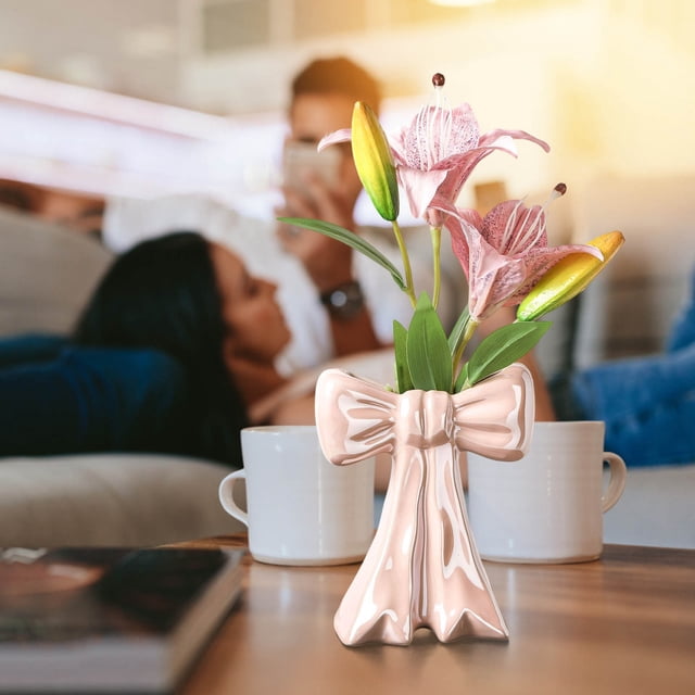 Bow Ceramic Vase Contemporary Decorative Table Ornament Sculpture for Home Desk Shelf Living Room