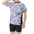 thumbnail image 1 of PMVFHDE Boys Plus Size Swimwear | Quick-Dry Two-Piece Swimsuit Set | Solid Color Summer Swim Trunks & Rash Guard Grey-D,150, 1 of 9