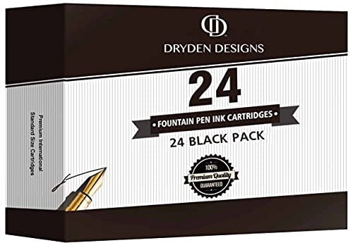 Dryden Designs Fountain Pen Ink Cartridges - SET OF 24 BLACK INK CARTRIDGES - Short International Standard Size - Disposable and Generic Ink Refill Cartridges - Perfect for Calligraphy