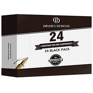 Dryden Designs Fountain Cartouches d'encre de stylo - SET OF 24 BLACK INK CARTRIDGES - Taille standard internationale courte - Cartouches de recharge d'encre jetables et génériques - Parfait pour la calligraphie