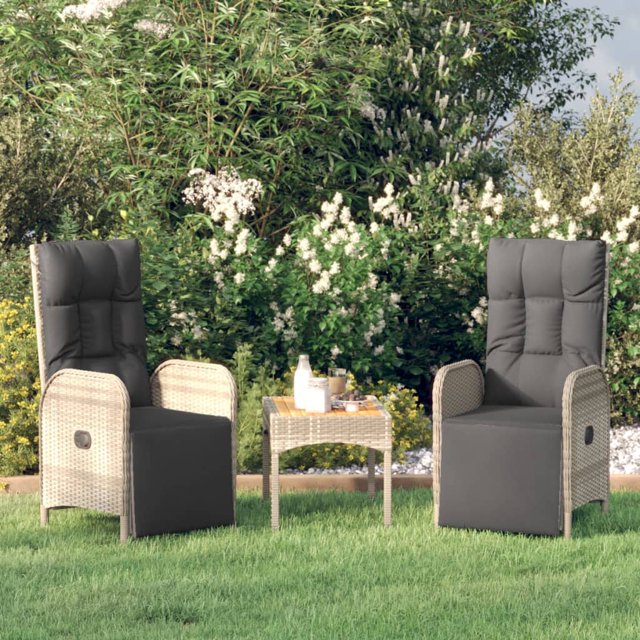 vidaXL Chaises Longues de Jardin 2 Pcs avec Table Gris Rotin Poly
