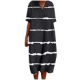thumbnail image 1 of TJAZFJPA Robes de Designer pour Femmes Mode Féminine Été Style Plage Imprimé Col en V Manches 5/4 Robe Décontractée (1) Grande Taille Robes Blanches pour Femmes Robe Plissée pour Femmes, 1 of 5