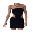 thumbnail image 3 of Mini Robe Dos Nu Sans Manches pour Femmes Mode Urbaine Slim Tenue de Soirée Club Couleur Unie Robe d'Été Bleu Foncé Tricotée S, 3 of 7
