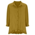 thumbnail image 4 of BVOFAR Women's Cotton Linen Button Down Shirts Summer Solid Color Blouses Trendy Casual 3/4 Sleeve Tops Ruffle Hem Plus Size T-Shirts, 4 of 6