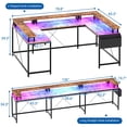 thumbnail image 3 of Kojooin U Shaped Home Office Desk, Reversible L Shaped Gaming Computer Desk with Power Outlets,126 Inch Computer Desk with Monitor Stand and LED Lights,Storage Shelves,Storage Bag and Hooks, 3 of 9