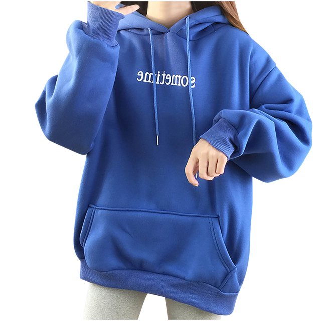 Rbaofujie Chandails pour Femmes Mode Chandails à Manches Longues pour Femmes Lettres à Capuche pour Dames Chandail à Capuche Hauts Blouse Bleu Chandails à Capuche pour Femmes