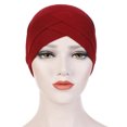thumbnail image 4 of CEHVOM Women Solid India Hat Muslim Ruffle Cancer Chemo Beanie Turban Wrap Scarf Cap, 4 of 5