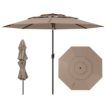 Gymax Parasol de Marché pour Patio à 3 Niveaux de 10 Pi, Abri Pare-Soleil en Aluminium, Double Évent, Beige
