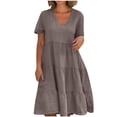 thumbnail image 2 of Meichang Robes d'Été pour Femmes 2025 Décontractées à Manches Courtes Col en V à Étages Longueur Genou Robes Trapèze Robe en Coton et Lin Fluide Tunique de Plage, 2 of 7